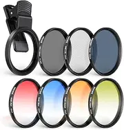 NEEWER 52 mm ND+CPL + Effect Filter Set with Mobile Phone Lens Clamp, ND32/Polarising/6 Point Star/4 Graduated Colour Filters, Compatible with iPhone 16 15 14 Pro Max Plus 13 12 11 Canon Nikon