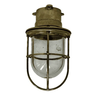 Vintage Glass Globe Ceiling Light - Rewired Brass Fixture for Indoor or Outdoor
