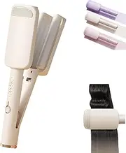 Hair Waver Crimper, Curling Iron Hair Crimper Waver, 4-Speed Temperature Adjustable Ionic Deep Curler Tool with Ceramic 3 Barrel, for Women Beach Waves, Easy to Use(White)