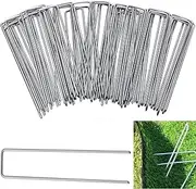 100 Pcs 6 Inch U-Type Turf Staples Garden Stakes Galvanized Landscape Staples, for Artificial Grass, Rust Proof Sod Pins Stakes for Securing Fences Weed Barrier, Outdoor Wires Cords Tents Tarps