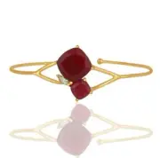 Designer Multi Gemstone Gold Plated Cuff Bracelet With Peridot & Ruby Gemsone