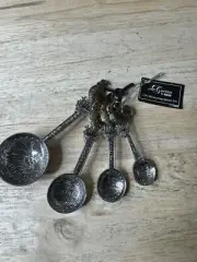 GANZ Measuring Spoons Set Rooster Embossed Metal Farmhouse