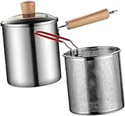 HOMOBABE 1set Large Capacity Frying Pot with Basket for Home Cooking for Frying Chips Fish and Vegetables Non-Skid Handle and Deep Design for Easy Use