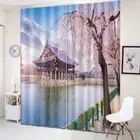 Peach Blossom Cottage 3D Curtain Blockout Photo Printing Curtains Drape Fabric