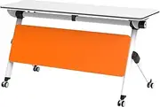 GRIPITHPY Folding Conference Table,Flip Top Meeting Table,Mobile Training Table with Wheels,Seminar Boardroom Mobile Training Table(551.18 * 157.48in, Orange)