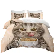 Funny Kittens Drinking Hot Chocolate Tabby Cat Quilt Cover