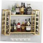 Wall Mounted Wine Rack, Hanging Floating Bar 9.84"D x 31.5"W x 21.65"H Gold