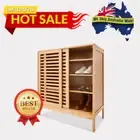 2-Door Shoe Rack Storage 4-Tier Shelf Cabinet Organiser Cupboard Bamboo & Door