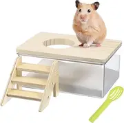 ROMISBABA 1 Set Hamster Sand Bath Kit Sandbox with Climbing Ladder Sand Scoop for Small Animals Multi Functional Bathing Play Area for Hamsters Chinchillas and Small Pets