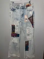 Vintage Almost Famous Jeans Distressed Patchwork Denim Faded Blue Size 11