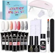 Eacam Nail Extension Gel Set 7 Colors Nail Strengthen Gel UV/LED Nail Lamp Nail Dryer Base Coat Top Coat with Nail Brush Nail File Nail Clip Manicure Tools Nail Extension Gel Set