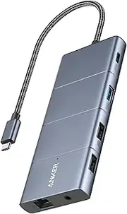 Anker 565 11-in-1 USB C Hub, 10 Gbps USB-C and USB-A Data Ports, 4K HDMI and DisplayPort, 100W Power Delivery, 2 USB 2.0 Data Ports, Ethernet, AUX, microSD and SD Card Slots, for XPS and More