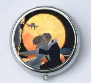 Art Deco Couple Kissing pillbox PILL CASE BOX holder moonlight