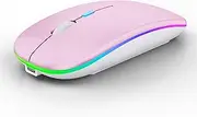 [WREANU] Wireless Bluetooth Mouse Rechargeable Laptop Mice with LED Lights Silent Slim Use(BT5.2 and 2.4G Portable USB Receiver) Dual Mode Computer Mouse for Laptop/iPad/Tablet/Apple/Computer/Mac(Pink)