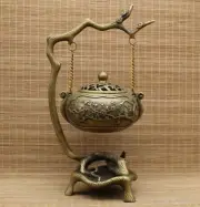 Chinese Brass Tree Branch Incense Burner Statue Hanging Holder Decor