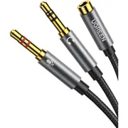 UGREEN AV140 3.5mm Audio Splitter Cable - 20cm - Black 2x Male to Female - Mic Support - Aluminum Case [UG-20899]