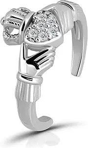 [Hoops & Loops] Sterling Silver Cubic Zirconia Claddagh Toe Ring
