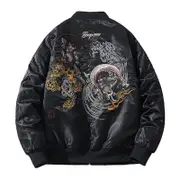 Nevenka Cyberpunk Bomber Jackets for Men Embroidery Zipper Windbreaker-D