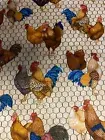 CHICKENS, ROOSTERS, CHICKEN WIRE CREAM BACKGROUND FQ