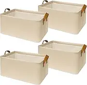 4 Pack Closet Cloth Storage Bins for Shelves,Large Storage Baskets for Shelves, Fabric Bins for Closet organization with Handles（ Beige 17''L x 12.6''W x 7.5''H）