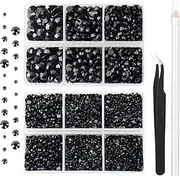 10000PCs 2-6MM Black Resin Flat Back Rhinestones, Round Non Hotfix Resin Rhinestones Nail Gems Stones with Tweezer & Picker Pen for Tumblers Nail Art & DIY Decoration