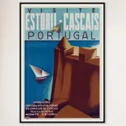 Galrie Estoril Cascais Vintage Travel Poster Captivating Coastal Artwork from Portugal, Black Frame, 70 x 100cm (28 x 40inch)