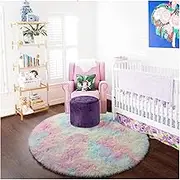 White Fluffy Round Rug Carpets for Living Room Soft Teen Girls Room Rug Nursery Bedroom Kid Furry Mat Plush Room Decor(200x200cm)