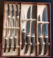 Vintage Japanese Stainless Steel Steak Knives And Carving Set With Faux...