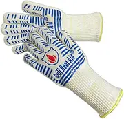 GRILL HEAT AID BBQ & Grilling Gloves - Slim Fit Extreme High Heat Resistant Grill Gloves Heat-Proof Heavy Duty Oven Mitts with Fingers for Cooking Hot Food, Baking Pizza, Fire Gloves for Wood Stove