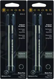 Cross Genuine Ballpoint Pen Refills, #8514-2, Black Medium, 2 Packs, 4 Refills