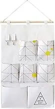JSEIAJB Waterproof Wall Hanging Storage Bag Cotton Linen Door Storage Bag Hanging Sundries Underwear Socks Sorting Bag(white-Dinosaur Doodle4)