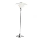 Modernist Floor Lamp, Bauhaus Style Bedside Lamp with Glass White + Chrome