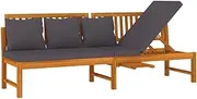 Outdoor Convertible Sofa Daybed, Adjustable Chaise Lounge with Cushions, Patio Sun Bed Sofa Furniture for Porch, Backyard, Balcony, Apartment, Sunroom, 200x60x75 cm Solid Wood Acacia