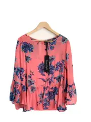 New Phase Eight Floral Bell Sleeve Blouse in Coral Size 10 RRP$145