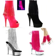 Pleaser Heel Lace-Up Fringe Ankle Pewter Chrome Adult Women Shoes Boots Del1019