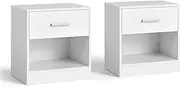 [VASAGLE] Bedside Tables, Set of 2, Side Table with Drawer, Handle, Open Compartment, End Table, for Bedroom, Living Room, Classic White LET819T14