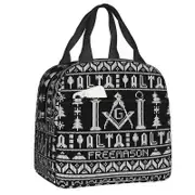 a1628 Masonic Mason Freemason Pattern Insulated Lunch Bags Resuable Lunch Tote for School Office Food Box sz137