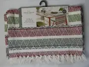 Threshold Glider Green & Red Striped Table Runner w/ Fringes 72" x 14"