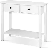 Artiss Console Table, Wood Side Hallway Tables Desk Drawers Display Home Bedroom Office Living Room Entryway Furniture, with 2 Drawer Spacious Storage Shelf White