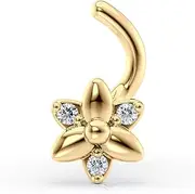 [Lavari Jewelers] 20 Gauge Flower Shaped Curved Nose Stud for Women - 14k Yellow Gold Cubic Zirconia Nose Ring - Unisex Hypoallergenic Nostril Piercing Jewelry - 20G Body Piercing for Men
