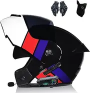 Bluetooth Flip-Up Motorcycle Helmet, DOT/ECE Approved Full Face Anti-Fog Dual Visor Motorcycle Helmet for Adults