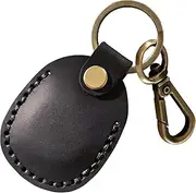 [Habac Studio] Airtag Keyring Genuine Leather with Brass Key Tags. Apple Airtag Holder for Luggage GPS Tracker Dog Airtag Case Key Organiser. Key ring GPS Tag Secure Screw System (Black)
