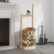 Solid Pine Wood Log Holder 33.5x30x110 cm - Indoor Firewood Storage Rack with Ample Space - Essential Fireplace Accessory for Dry Wood Maintenance and Stylish Fire Accessories Setup