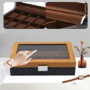 12 Slots Vintage Wooden Watch Box Organizer Watch Display Case with Glass Top