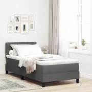 Box Spring Bed with Mattress & LED Dark Grey King Single Fabric