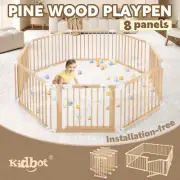 Kidbot Baby Playpen 8 Panel Kids Pet Dog Wooden Safety Gate Fence Yard Foldable