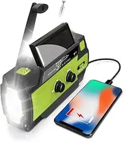 Emergency Crank Weather Radio, 4000mAh Solar Hand Crank Portable AM/FM/NOAA, with 1W 3 Mode Flashlight & Motion Sensor Reading Lamp, Cell Phone Charger, SOS for Home and Emergency (Green)