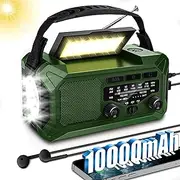 10000mAh Emergency Radio,Multi-Function AM/FM/NOAA Weather Radio,Hand Crank,USB Cable 3 Charging Methods,SOS Alarm,Flashlight,Phone Charger,Compass,Reading Lamp(Dark Green)