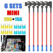 6 Sets Fuse Tap Adapter Kit 14AWG Wire Mini Fuse Blade Holder 15A 20A APM ATM