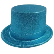 GLITTER TOP HAT Fancy Party Plastic Costume Tall Cap Fun Dress Up Sparkle - Sky